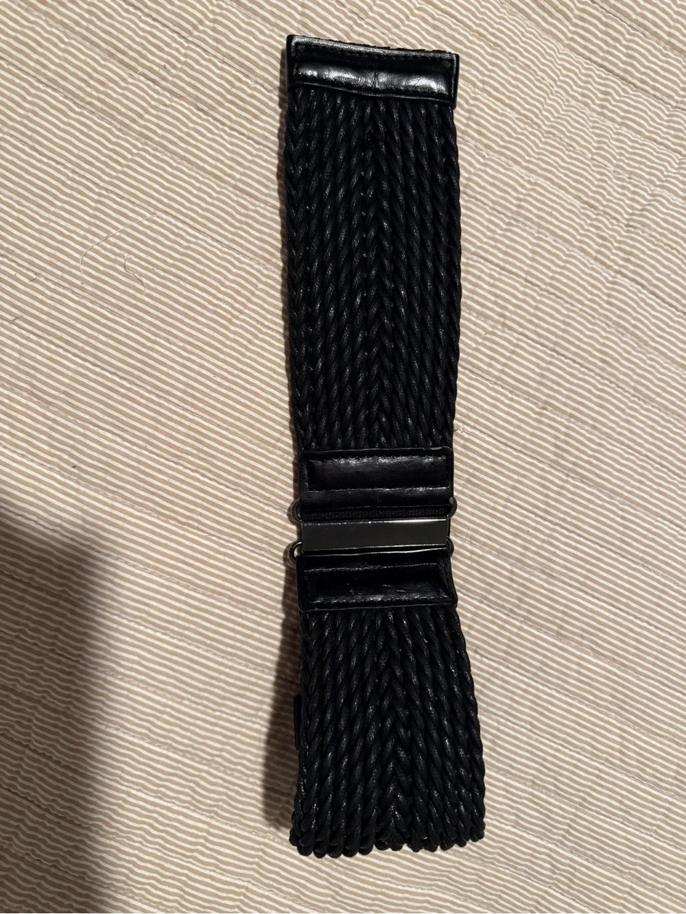 Black Braided Stretch Waist Belt with Metal Accents